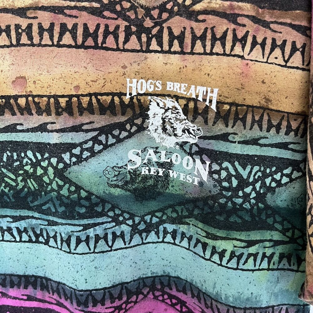 Hogs Breath Saloon Vintage Rainbow Stripe Multi Biker Short Sleeve Shirt Medium - Picture 4 of 5